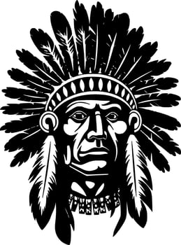 Indian Chief, Black and White Vector illustration