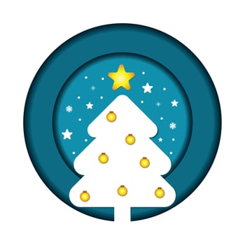 Isolated winter paper art banner with christmas tree Vector illustration
