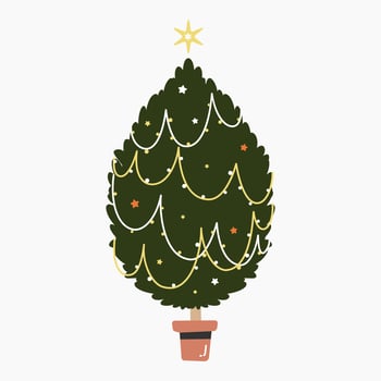 A cute Christmas tree with lovely decoration flat vector illustration isolated on white background. Merry Christmas and Happy New Year