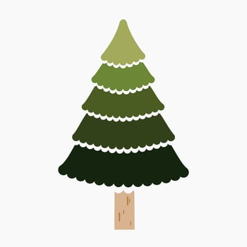 A cute plain Christmas tree, spruce, pine, conifer without decoration, flat vector illustration isolated on white background. Merry Christmas and Happy New Year.