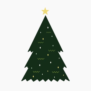 A cute Christmas tree with lovely decoration flat vector illustration isolated on white background. Merry Christmas and Happy New Year