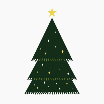 A cute Christmas tree with lovely decoration flat vector illustration isolated on white background. Merry Christmas and Happy New Year