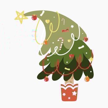 A cute Christmas tree with lovely decoration flat vector illustration isolated on white background. Merry Christmas and Happy New Year