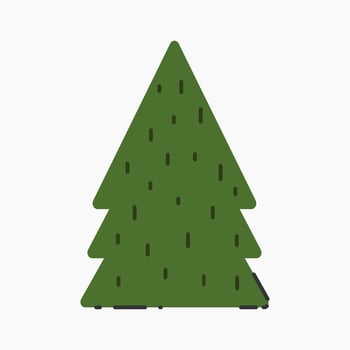 A cute plain Christmas tree, spruce, pine, conifer without decoration, flat vector illustration isolated on white background. Merry Christmas and Happy New Year.