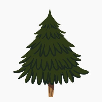 A cute plain Christmas tree, spruce, pine, conifer without decoration, flat vector illustration isolated on white background. Merry Christmas and Happy New Year.