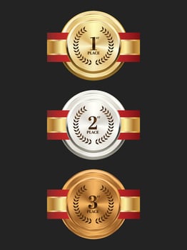 Gold, silver and bronze medals on ribbons realistic illustrations set vector