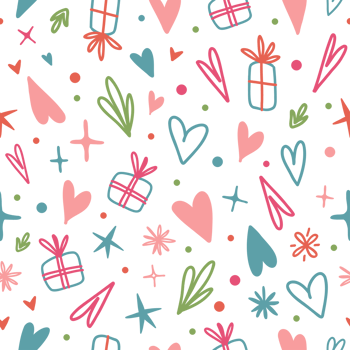 Valentines day seamless pattern with love symbols in Doodle style png