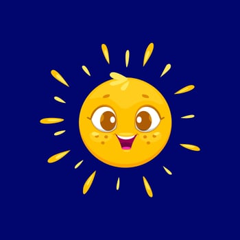 Cartoon sun character, vector cheerful personage