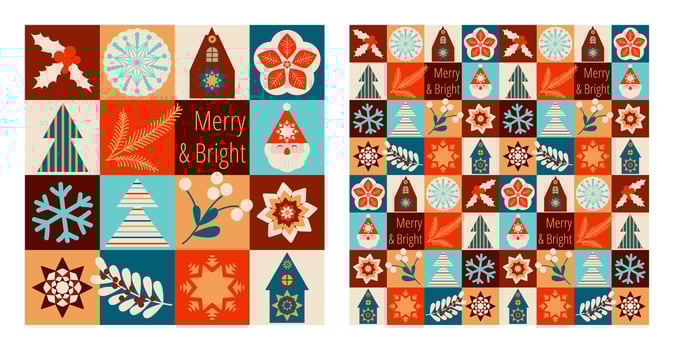 Christmas ornament. Seamless pattern, poster, postcard, cover with geometric simple icons vector