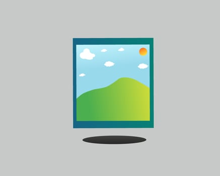 Illustration Digital drawing painting of natural scenery on a gray background, art painting of a landscape in a blue frame. vector