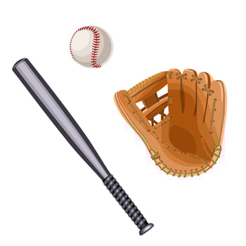 Baseball glove, ball and bat isolated on white background vector