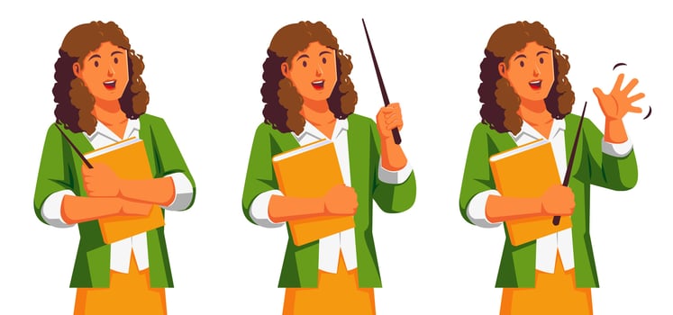 Black Female teacher with a pointer and a notebook vector