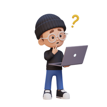 3D cute kid character confused on a laptop png