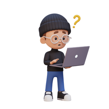 3D cute kid character confused on a laptop png