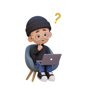 3D cute kid character confused on a laptop png