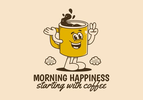 Morning happiness starting with coffee. Character of coffee mug with happy face vector