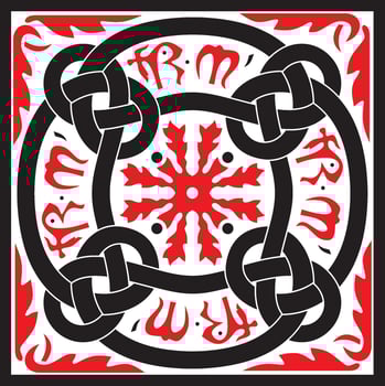 Vector red and black colored square ornament of ancient Greece. Classic tile pattern of the Roman Empire