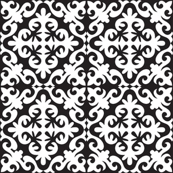 Vector black monochrome seamless Kazakh national ornament. Ethnic endless pattern of the peoples of the Great Steppe, .Mongols, Kyrgyz, Kalmyks, Buryats