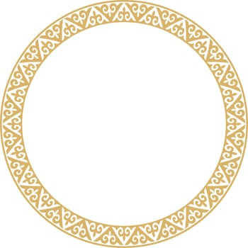Vector gold Kazakh national round pattern, frame. Ethnic ornament of the nomadic peoples of Asia, the Great Steppe, Kazakhs, Kirghiz, Kalmyks, Mongols, Buryats, Turkmens
