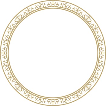 Vector golden round Kazakh national ornament. Ethnic pattern of the peoples of the Great Steppe, Mongols, Kyrgyz, Kalmyks, .Buryats. circle, frame border