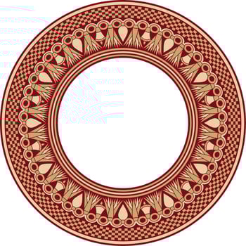 Vector golden and red round Egyptian ornament. Endless Circle, Ring of Ancient Egypt. Geometric African frame