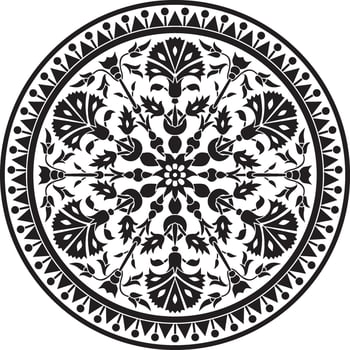 Vector black monochrome round turkish ornament. Ottoman circle, ring, frame