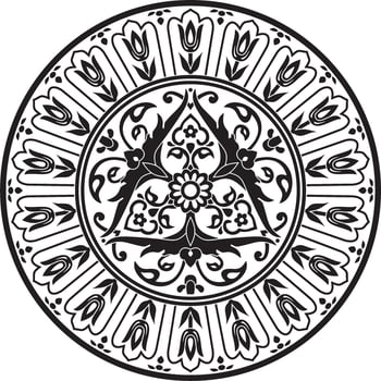 Vector black monochrome round turkish ornament. Ottoman circle, ring, frame