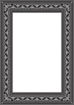 Vector monochrome black square Yakut ornament. An endless rectangular border, a frame of the northern peoples of the Far East.