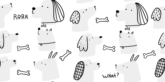 Hand painted simple flat pattern with dogs. Scandinavian seamless pattern on transparent background png