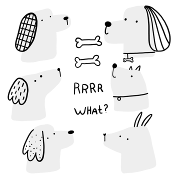 funny dogs portrait. Black and white puppy. Flat illustration png