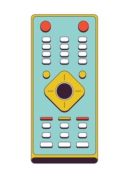 TV remote control buttons 2D linear cartoon object. Remote controller for television equipment isolated line vector element white background. Watching tv device color flat spot illustration