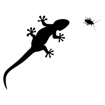 Vector silhouette of a lizard about to eat a cockroach on a white background. Suitable for insect logos.