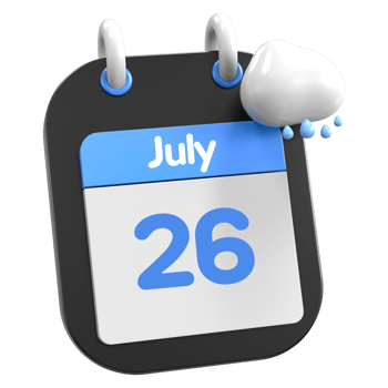July Calendar Raining Cloud 3D Illustration Day 26 png