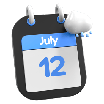 July Calendar Raining Cloud 3D Illustration Day 12 png