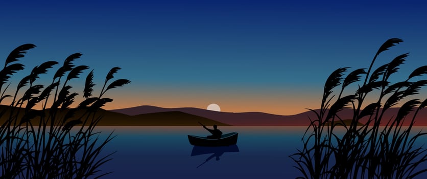 Calm sunset at lake. Vector nature landscape