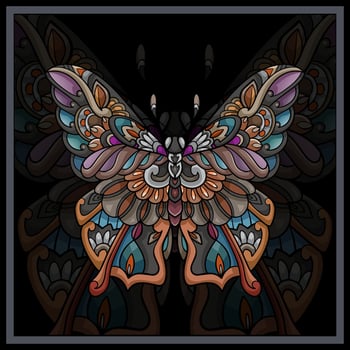 Colorful Butterfly mandala arts isolated on black background. vector