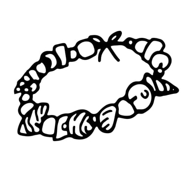 Seashells jewelry. Summer vacation attribute doodle clipart isolated on white. Hand drawn vector illustration in engraving style.