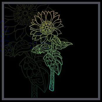 Gradient Colorful Sun flower mandala arts isolated on black background. vector