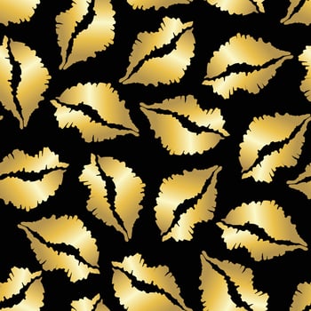 Kiss,golden kissing lips icon, mouth illustration,seamless pattern vector