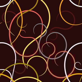Editable Abstract Bright Swirls Vector Seamless Pattern With Dark Background for Decorative Element