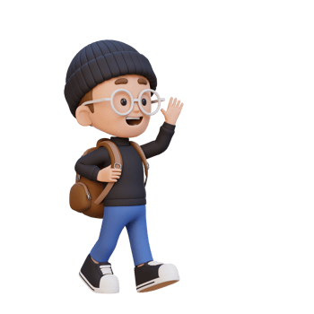 3D happy kid character walking and waving hand png