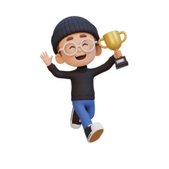 3D kid character celebrating win holding a trophy png