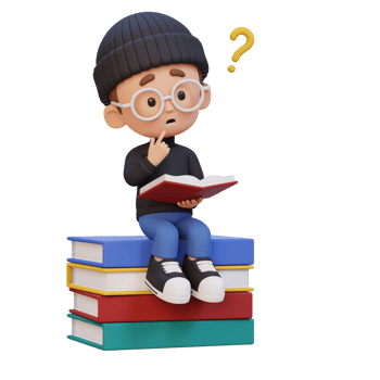 3D kid character get confused when reading a book png
