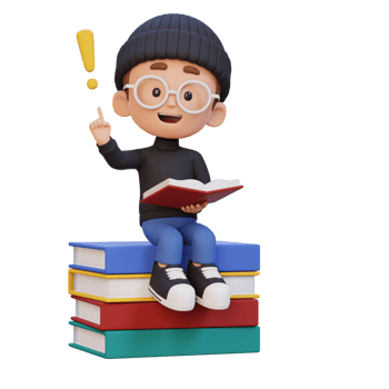 3D kid character get an idea when reading a book png