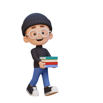 3D happy kid character holding book png