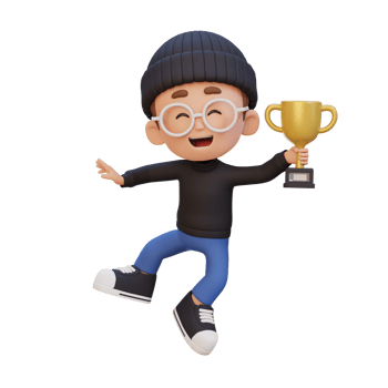 3D kid character celebrating win holding a trophy png