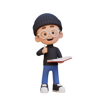 3D happy kid character reading book png