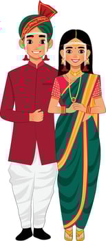Marathi wedding couple doodle vector