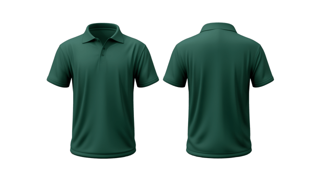 Realistic dark green polo shirt mockup, front and back view png