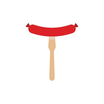 BBQ sausage vector illustration Logo Icon sausage on barbecue fork. Grilled sausage on fork icon. Hot sausage on fork isolated sign on white background. Vector illustration